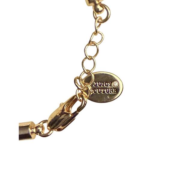 Juicy Couture Bracelet Pave Crystal Heart Charm Gold Beads Black Cord 6”-6.5 - Picture 2 of 6